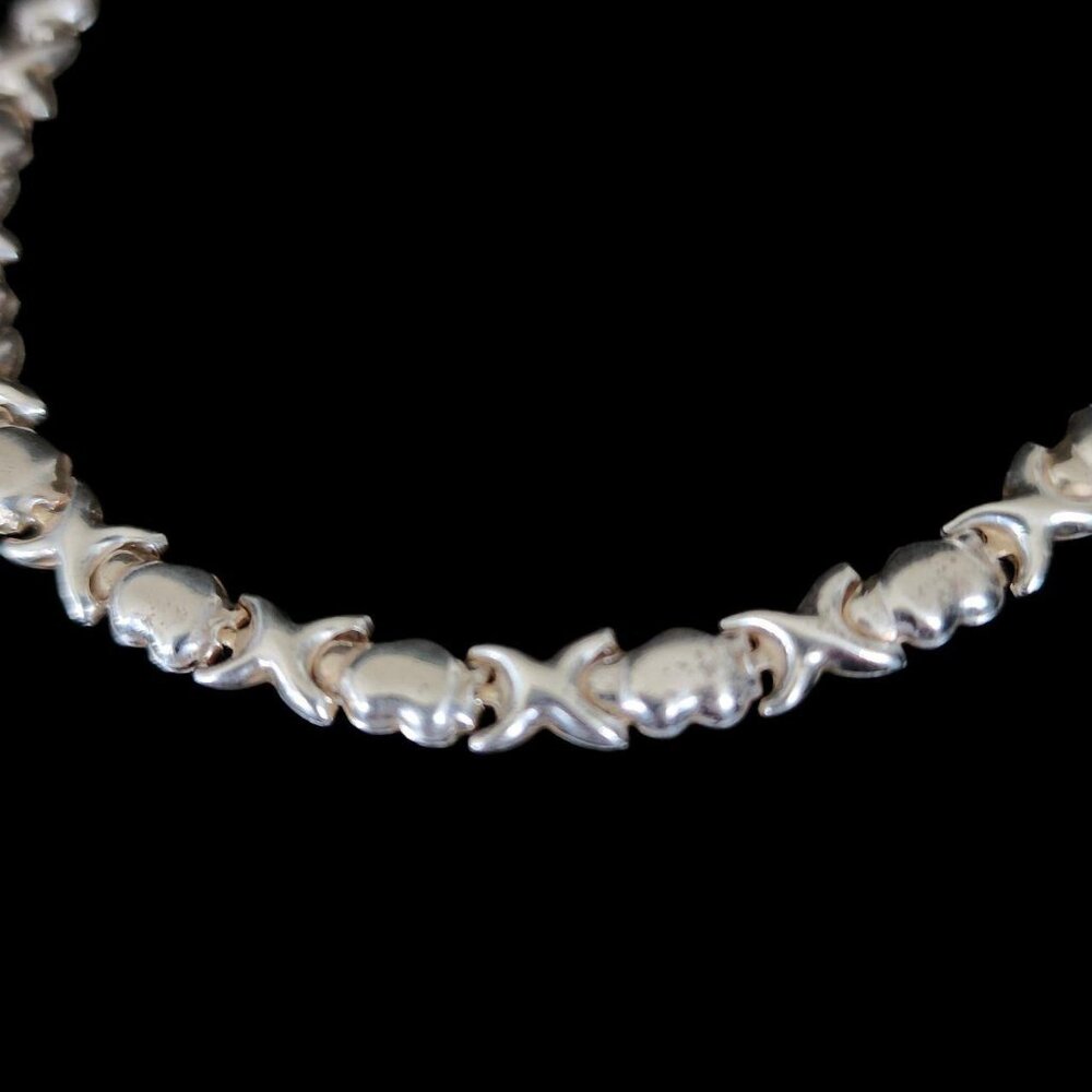 Vintage 925 Sterling Silver XOXO Heart Link Bracelet 7" 6.2g Italy - Picture 4 of 7